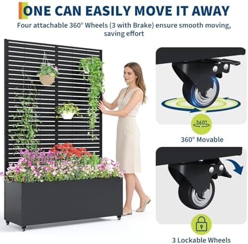 GarveeLife Metal Planter Box with Trellis and Wheels 71"x47"x16" - Image 3