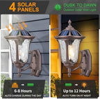 Outdoor Light Fixtures Wall Mount Dusk to Dawn Solar Exterior Wall Sconce Lanterns Remote Control with Water Ripple Glass Lamp Shade for Patio Yard House Hallway, 17'' Medium ORB Color - Image 2