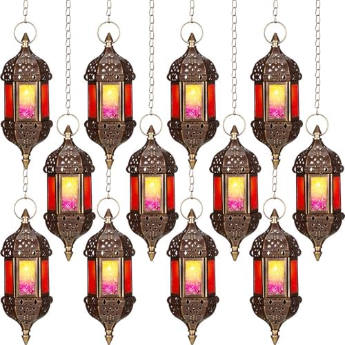 Retisee 12 Pcs Hanging Moroccan Lantern Hexagon Decorative Moroccan Candle Lantern Holders Hanging Candle Holder Indoor Outdoor for Patio Weddings Christmas Decoration by Retisee