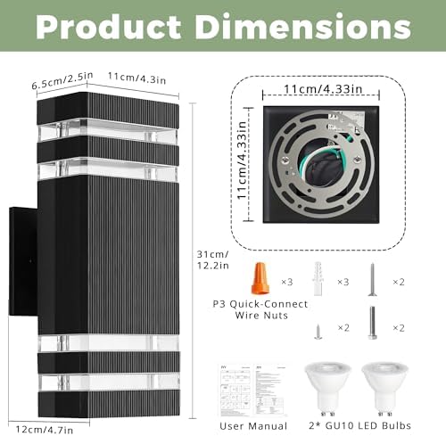 JYV Square Outdoor Wall Lights, Up and Down Outdoor Lighting, Black - Image 3