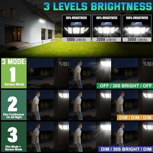 MDCMDCM Solar Lights Outdoor Waterproof Motion Sensor - 416 LEDs 3000 Lumens Super Bright 3 Brightness 3 Modes 360° Illumination 32ft Solar Flood Security Light for Outside (2, 13.7x4.3x5inch) - Image 3