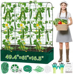ROADPLUM Cucumber Trellis for Climbing Plants with Grow Bag, 61" Tall Metal U-Frame Garden Trellis for Raised Bed with Garden Netting and Plant Clip Plant Ties for Vegetables, Squash, Pea, Grape by ROADPLUM