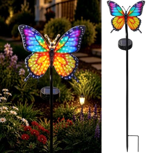 Solar Butterfly Garden Stake Light, 39.4" Outdoor Solar Garden Decor Light, Rainbow Glow Acrylic Butterfly, Auto On/Off Waterproof Yard Lawn Pathway Flower Bed Decoration by Unknown