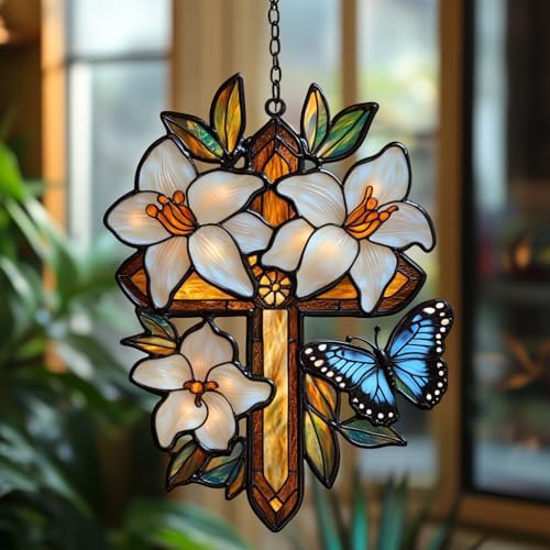 Floral Cross Acrylic Suncatcher by AVAGAN