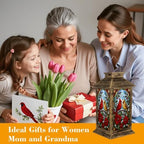Solar Lantern Outdoor Waterproof Cardinals Branch Stained Glass Style Poinsettia Flowers Winter Berries Garden Decor LED Hanging Solar Lights Tabletop Lamp Gifts for Women Mom Outside Yard Patio Porch - Image 4