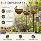 3 Pack Rustic Metal Bird Bath Stake Set for Outdoors, Garden Bird Bath Bowls with Ground Stakes, Bird Feeder Rain Catcher Wildlife Water Station for Birds, Bees & Butterflies - Image 4