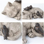 Sleeping Cat Garden Statues Outdoor - 12" Sparrows On Cat Figurine Memorial Statue Grave Markers Garden Resin Statues for Outdoor Decor Outdoor Statue Resin 12" x 8" x 4.5" - Image 3