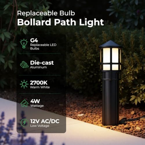Gardencoin Low Voltage Landscape Pathway Lights, Replaceable G4 Bulb 12V 4W 2700K Outdoor LED Landscape Lighting, Aluminum Waterproof Walkway Lighting, Bollard Path Lights Wired, Black 6 Pack - Image 2