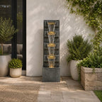 Outdoor Water Fountain, 39 Inch Resin Tiered Waterfall Fountain with Warm LED Lights and Plug-in Pump, Freestanding Cascading Water Feature for Patios, Gardens and Outdoor Living Spaces - Image 7