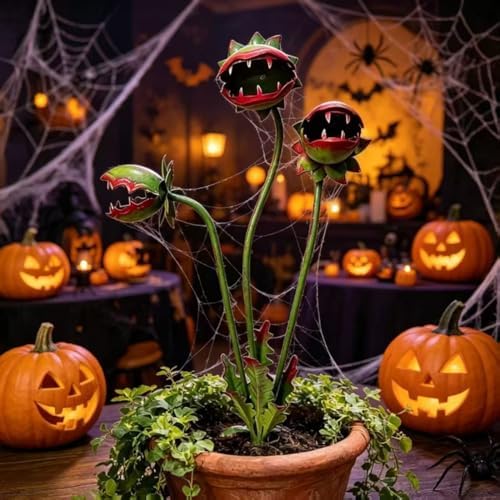 Metal Carnivorous Plant Garden Stakes,25 Inch Venus Flytrap Yard Art Sculpture,2 Pack Weatherproof Decor for Lawn Patio Pathway Planter Flower Bed,Whimsical Garden Ornament Gift(2PCS) - Image 4
