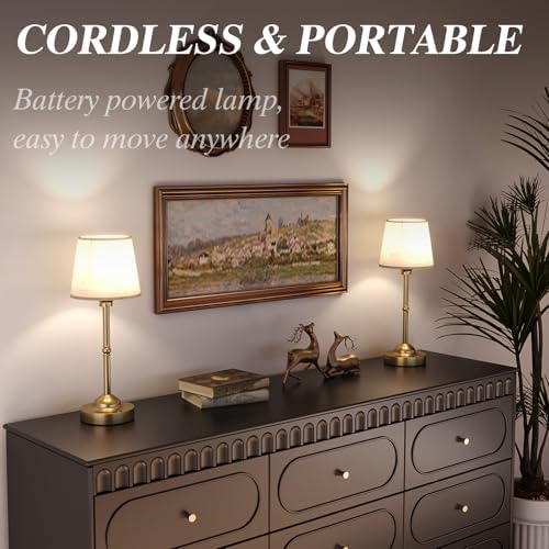 CHLORANTHUS 2 Pack Cordless Table Lamps, 3 Colors Stepless Dimming Fabric Desk Lamp, 6000mAh Rechargeable Battery LED Desk Lamp, Touch Night Light for Bedroom, Dining, Desk, Cafe - Image 6