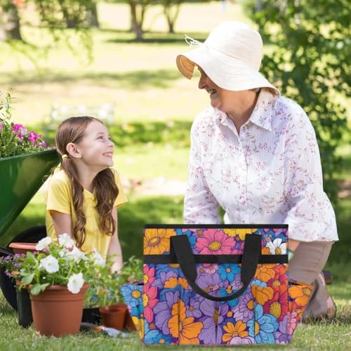 Garden Tool Bag Organizer Garden Tote Bag with Pockets Rainbow Flowers Tool Storage Organizer Gardening Tool Kit Holder 13" x 6.8" x 2.8" - Image 7