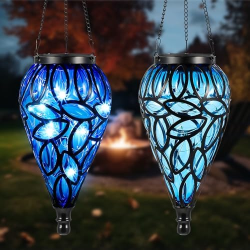 Tujoe 2 Pack Solar Hanging Lanterns Outdoor Lights, Blue by Tujoe