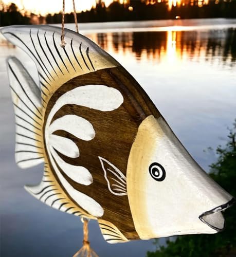 Tropical Fish Windchime – Bamboo & Wood Hanging Outdoor Garden Décor – Relaxing Calming Deep Tones - Image 3