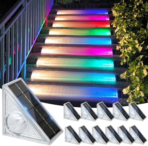 Ellasay Stair Lights Outdoor 12 Pack,10 Color Modes Solar Step Lights for Outside, Waterproof IP67 Solar Lights for Garden Stair,Patio,Deck,Yard,Front Step, Front Porch Decor by ELLASAY