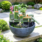 Sungmor Large Garden Bowl Planter Water Plant Pot, Miniature Landscaping Succulent Planter, 15.6 Inch Marble Texture Water Lily Pots, Small Fountain Base Mini Fish Pond Bird Bath - Image 3