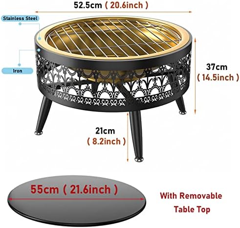 LXLZYXSF Outside Fire Pit Bowl with Table Top, Living Room Coffee Table, Wood Burning Fire Basin for Camping, BBQ, Travel, Bonfire Party, Picnic (Color : B, Size : 52.5cm/20.6inch Wide) - Image 2