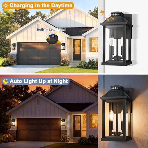 Solar Porch Lights Outdoor with Motion Sensor, Dusk to Dawn Waterproof Solar Wall Light with 3 Lighting Modes, Wall Sconce Light fixtures for Home Garage Porch Yard Front Door - Image 3