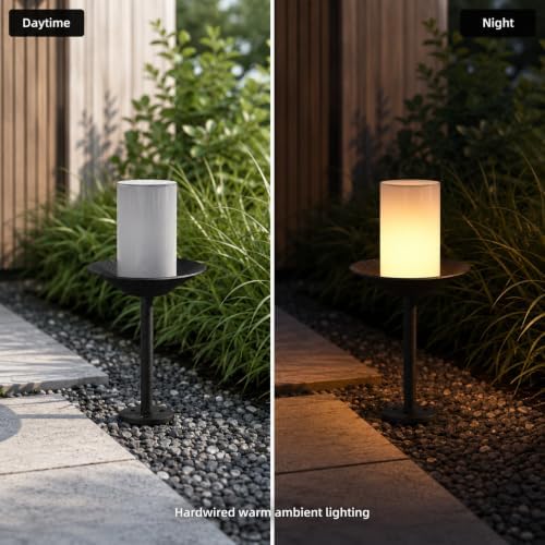 Hardwired Outdoor Bollard Light, 3000K Cylinder Shade Garden Fixture - Image 3