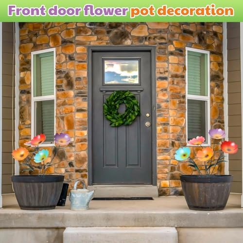 Yaocom 2 Pack Metal Flowers for Outdoor, Decorative Garden Stakes Yard Art, Outdoor Spring Garden Stake Summer Decor Bouquet of Poppy Flower Rustic Handcrafted Items for Lawn Porch Fence(Colorful) - Image 2