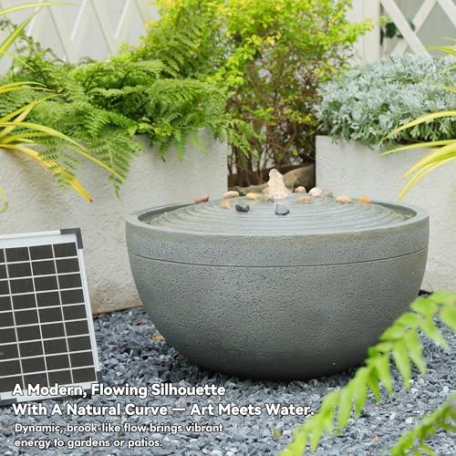 Tankana 20" Solar Bubbler Water Fountain, Minimalist Natural Gray - Image 2
