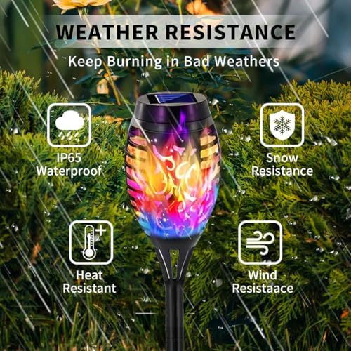 Solar Lights Outdoor, Solar Torch Lights with Flickering Flame,Waterproof Outdoor Garden Lights for Outside Patio Pathway Yard Decorations(6/8/1-/12/16/18/24, Multicolor) (16) - Image 3