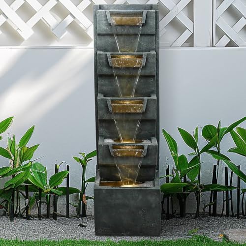 SunJet 39.3inches High Modern Water Fountain – 5-Tier Outdoor/Indoor Water Fountain with Soothing Water Sounds & Warm LED Light, Perfect for Garden, Patio, Home & Office - Image 2