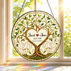 Personalized Anniversary Stained Glass Suncatcher, Tree of Life Couple Window Hanging Decor, Custom Anniversary Wedding Gift for Wife Husband Couple Keepsakes Love Birds Home Decor Bride Groom 11.81" by Unknown