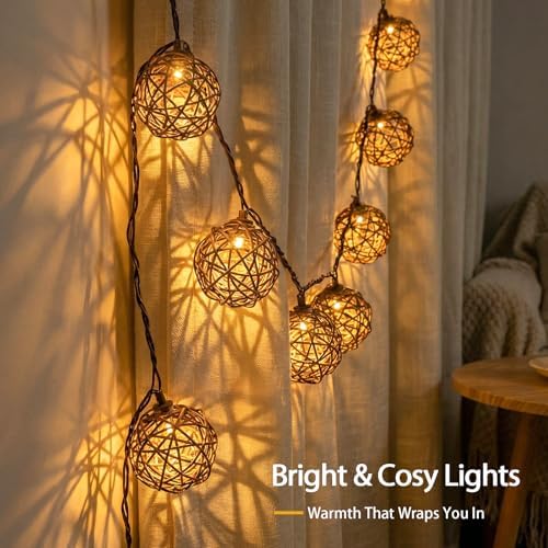 Vigdur Patio String Lights, 10FT Rattan Lantern String Lights Plug in - Image 2