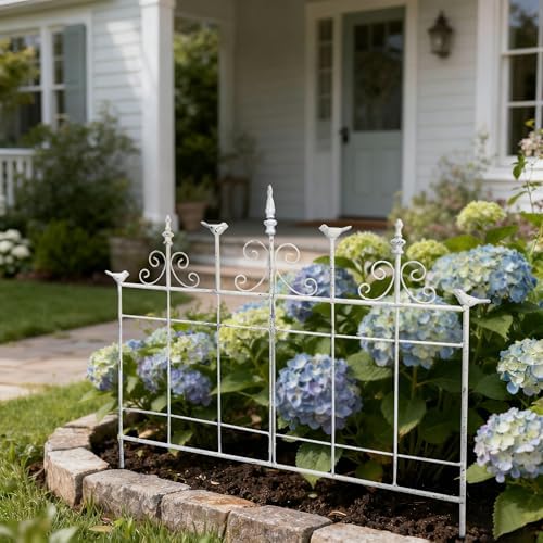 Vintage Metal Garden Fences Rustic Distressed White Decorative Fence Cast Iron Garden Edging Landscape Border Yard Stake Tall Picket Fence Outdoor Flower Bed Lawn Panels by Unknown