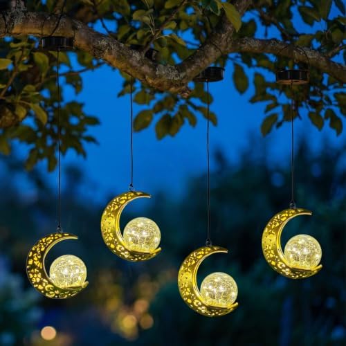 Solar Hanging Moon Lanterns Outdoor ,Waterproof Fariy Garden Lights Decor by QCF