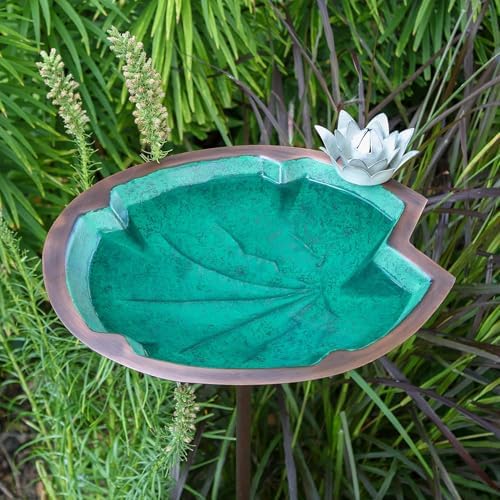 Lilypad Stake Birdbath Antique Copper Plated Colored Patina Finish Outdoor Garden Decorative Wildlife Water Bowl Yard Lawn Patio - Image 2