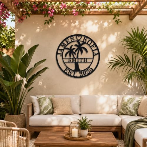 Personalized Metal Palm Tree Sign, Custom Signs Outdoor Palm Tree, Personalized Palm Tree Sign, Metal Palm Anniversary Wedding Gifts, Palm Tree Metal Wall Art, Custom Metal Sign with Palm Tree - Image 3