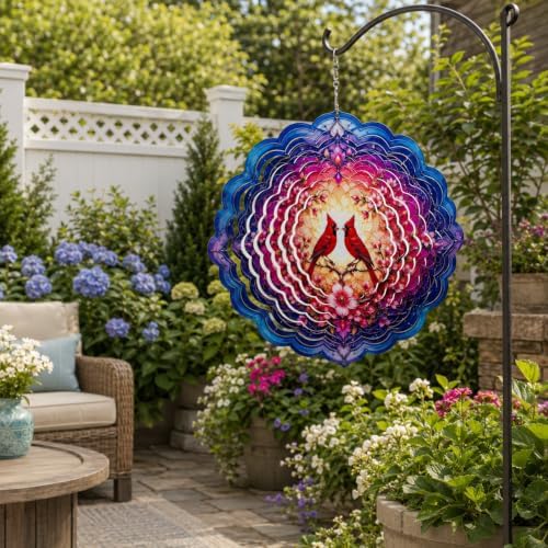 Shwing Wind Spinner 12 Inch Cardinal Bird Wind Spinner Hanging Wind Sculptures Red Cardinal Floral Mandala Metal Ornament Outdoor Kinetic Garden Art for Patio Porch Garden Spring Decoration by Unknown