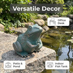 Larger Frog Statues Outdoor Garden Decor - 8.3" Antique Copper Fishing Frog Statue Outdoor Garden Statue & Koi Pond Decor, Animals Sculpture Accessory for Patio, Lawn, Yard Decoration, Gift for Mom - Image 2
