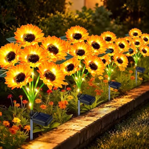 Solar Sunflower Lights 4 Pack 24 Flowers Gift for Mom by yeuago