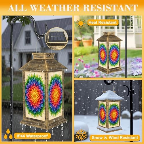 Solar Lantern Outdoor Waterproof Abstract Colorful Geometric Leaf Gradient Rainbow Shades Garden Decor LED Hanging Solar Lights Tabletop Lamp Gifts for Women Mom Outside Yard Patio Porch - Image 3