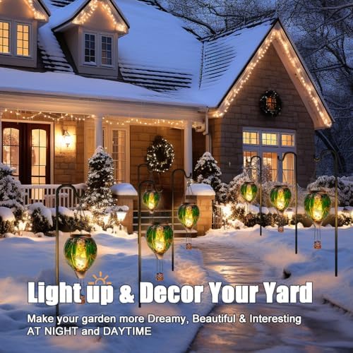 Solar Powered Hot Air Balloon Lantern - Reindeer Glass Lantern, Simulated Flickering & Dancing Flame, Outdoor Hanging Yard Light Waterproof IP65 for Patio Lawn Porch Christmas Decor Gift - Image 5