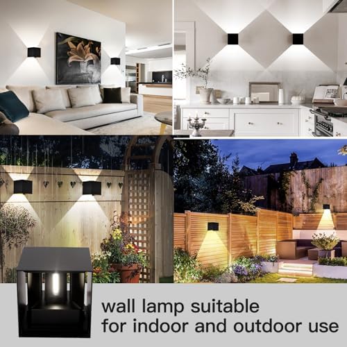 Mille Lucciole 12W 4Pack Outdoor Wall Lights Exterior/Interior,LED Black Outdoor Wall Sconces Light Fixtures Modern,IP65 Waterproof Square Aluminum Wall Lamps, Up and Down Lights 6500K Cold Lights - Image 2