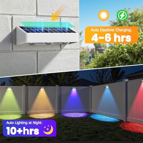 NIORSUN Solar Fence Lights,16 Pack Solars Deck Light,RGB Color,Outdoor Bulb Waterproof Led IP65,Outdoor Fence Light,Power Patio Lamp with Lenses for Outside/Backyard/Railing/Yard (White) - Image 3