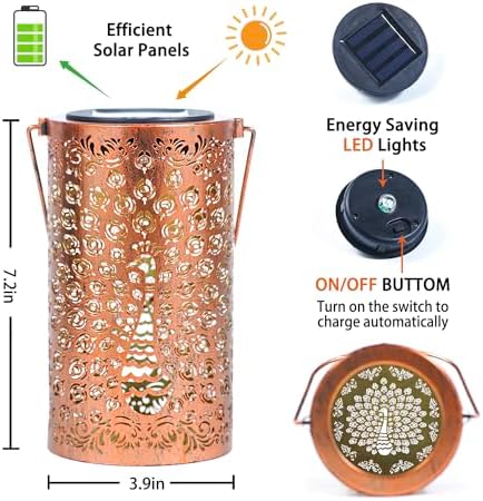 Peacock Solar Lanterns Outdoor Waterproof Hanging Solar Lights Peacock Gifts for Women Men Metal Decorative LED Lanterns for Yard, Patio, Lawn, Tabletop, Pathway, Landscape, Garden Decor - Image 6