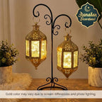 Vela Lanterns Hanging Moroccan Lamp - Exotic Decorative Patio & Porch Decor, Indoor Outdoor Tea Light Candle Lantern Holder with Chain (11" Medium, Gold, 3-Pack) - Image 2