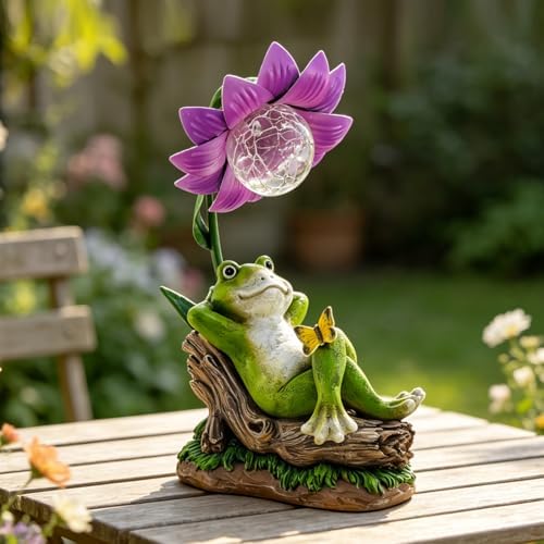Solar Frog Garden Decor Outdoor Statue - Frog Umbrella LED Waterproof Sculpture Light, Patio Pathway Frog Lamp Figurine for Yard Lawn Garden Gifts for Women Mom Grandma - Image 4
