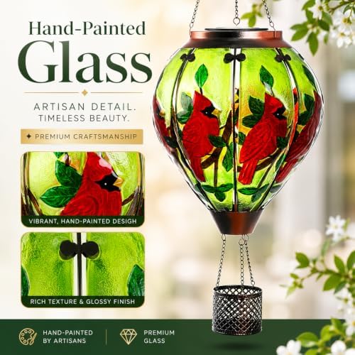 Cardinal Solar Lantern, Glass Hot Air Balloon Light with Flickering Flame - Image 7