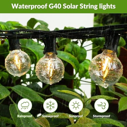 Lakumu 100FT G40 Solar String Lights Outdoor, Globe Outdoor String Lights - Image 2