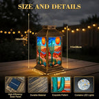 Solar Lantern Outdoor Waterproof Desert Landscape Stained Glass Cactus Sun Vibrant Southwestern Colors Garden Decor LED Hanging Solar Lights Tabletop Lamp Gifts for Women Mom Outside Yard Patio Porch - Image 2