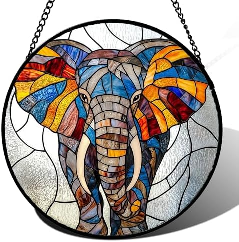 Stained Glass Window Hanging Elephant Suncatcher Gifts for Women 12" by amderven