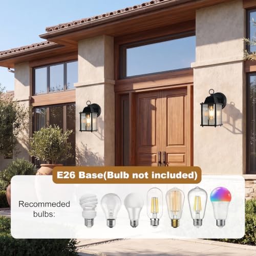 Outdoor Wall Lantern, Waterproof Wall Sconce Porch Lighting Fixture Mount Light with Clear Glass, Aluminum for Front Door, Patio and Porch, Black 2 Pack - Image 5