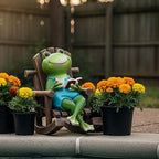 Flytime Frog Garden Decor, Frog in Rocking Chair, Whimsical Outdoor Statue - Image 2