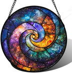 Stained Glass Window Hanging, Blue Orange Starry Sky Sun Catcher for Door Terrace Garden Home Decor, Abstract Universe Suncatcher Birthday Gifts for Lovers Women Men Dad Mom Nana 11.8 in by JOSUMALY